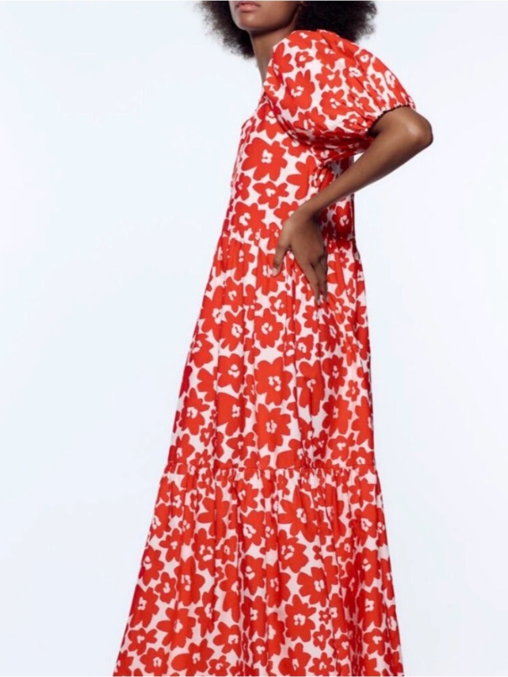Zara Red and White Floral Puff-Sleeve Maxi Dress - Picture 7 of 7